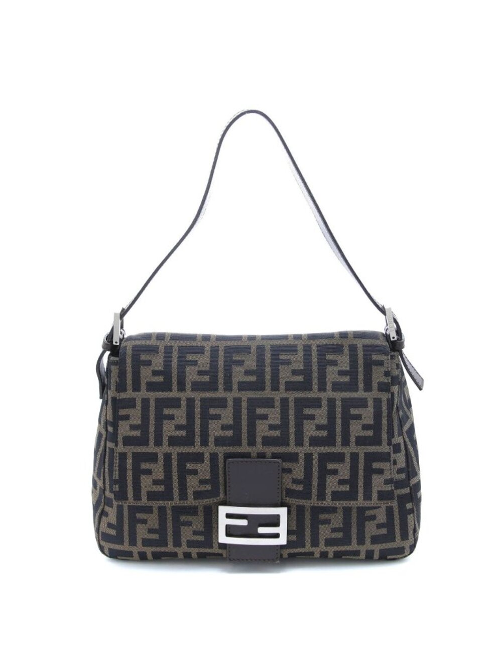 Fendi Zucca Mamma Baguette Beige Dark Brown Canvas les Shoulder Bag